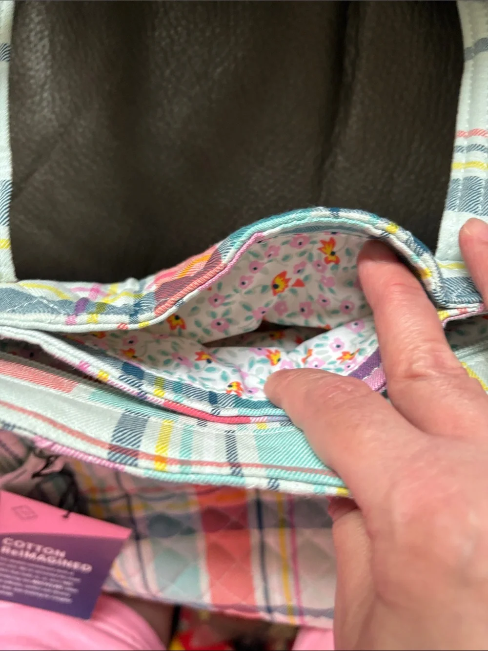 Vera Bradley small vera tote in pastel plaid